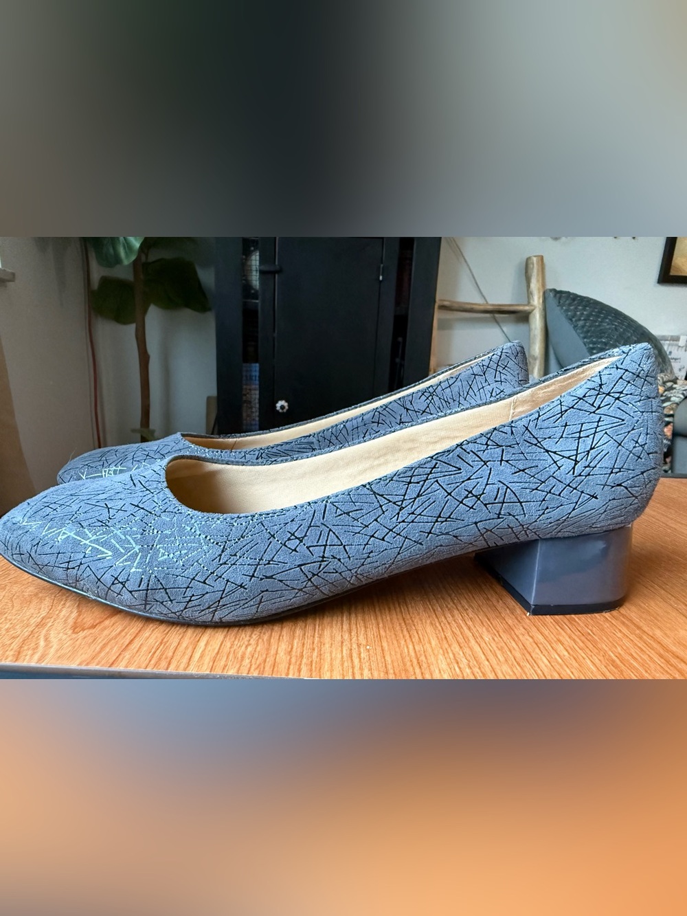 Trotters Gray Patterned Slip-On block heel pumps 11 wide